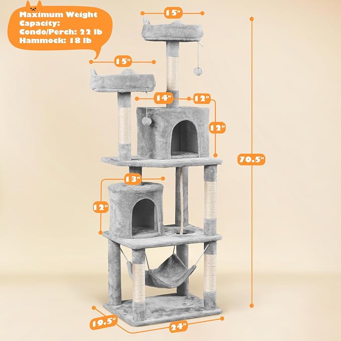 Yaheetech Cat Tree Tower, 70.5in Multi Level Cat Tree Kitten Condo - Image 7