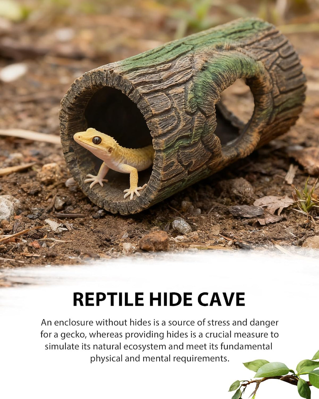 Magnetic Crested Gecko Hideout Resin Hollow Log Cave - GlobalHabitat Supply