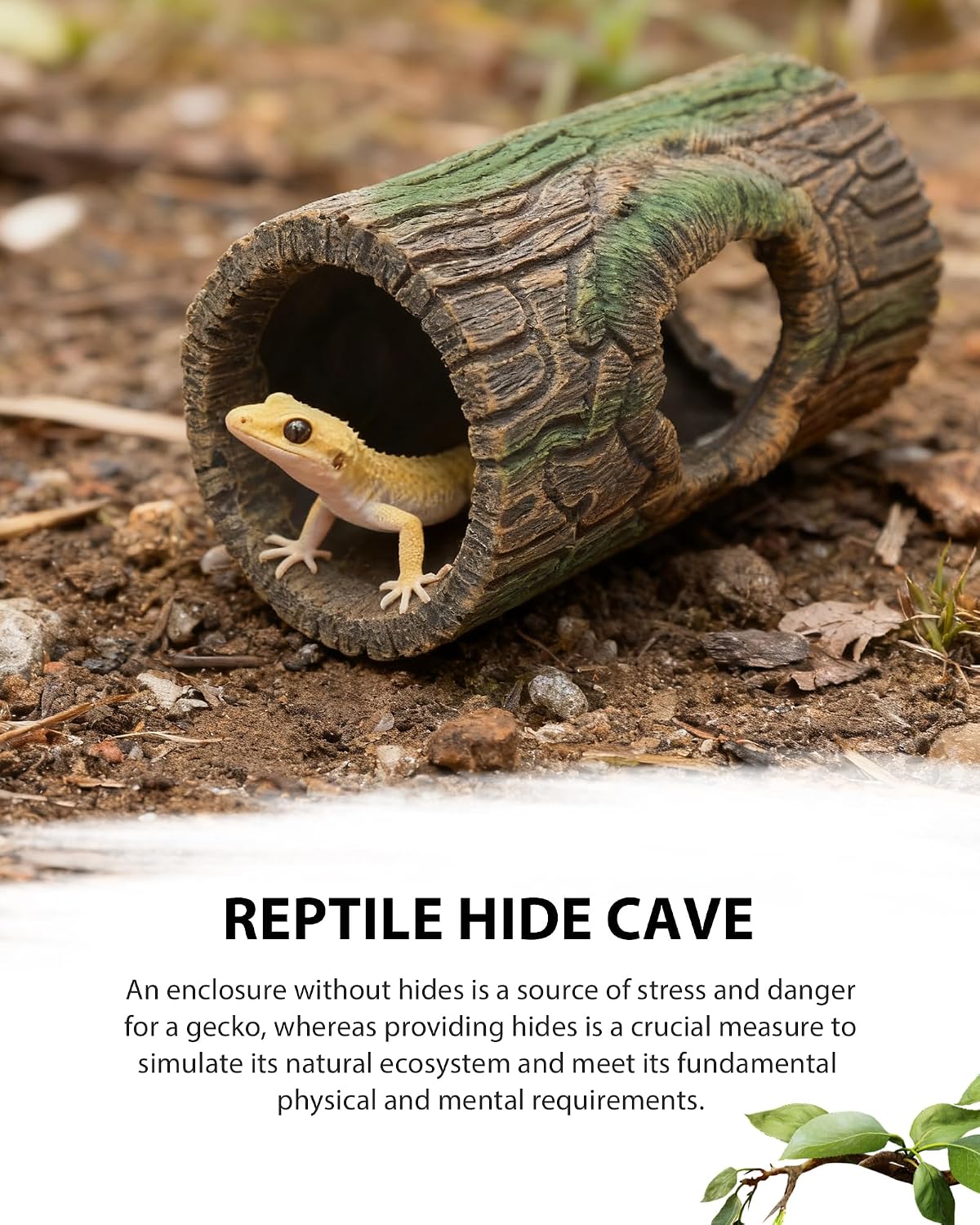 Magnetic Crested Gecko Hideout Resin Hollow Log Cave - GlobalHabitat Supply