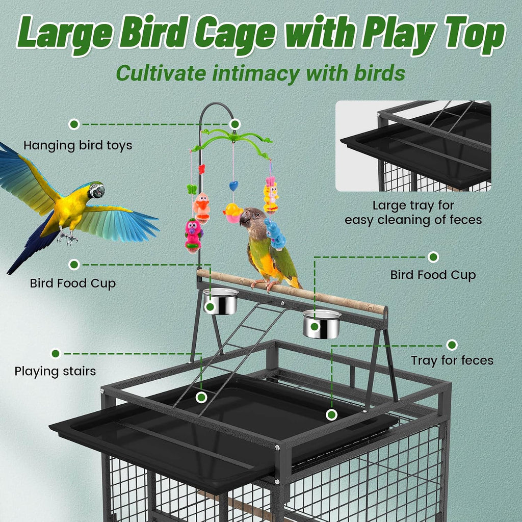 BOINN 82 Inch Wrought Iron Bird Cage with Rolling Stand - GlobalHabitat Supply