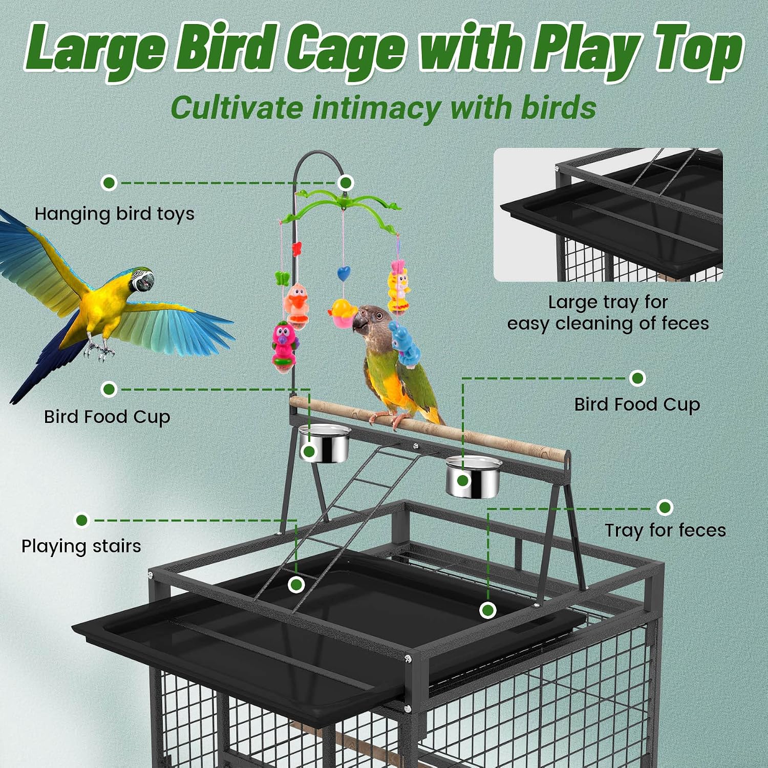 BOINN 82 Inch Wrought Iron Bird Cage with Rolling Stand - GlobalHabitat Supply