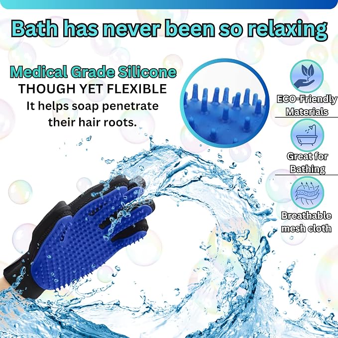 Pet Hair Remover Glove – Blue, Reusable Grooming Glove - Image 8