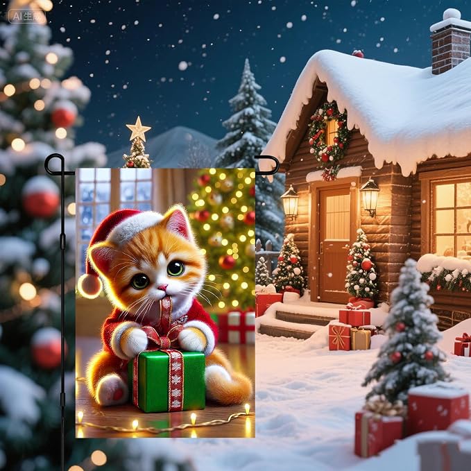 Christmas Garden Flag 12x18 Inch Cute Kitten Gift Flag Double Sided Holiday Cat - Image 7