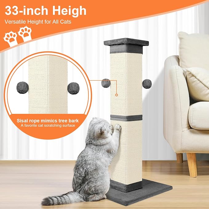 Cat Scratching Post 33 Inch Nature Sisal Scratch Post - Image 7