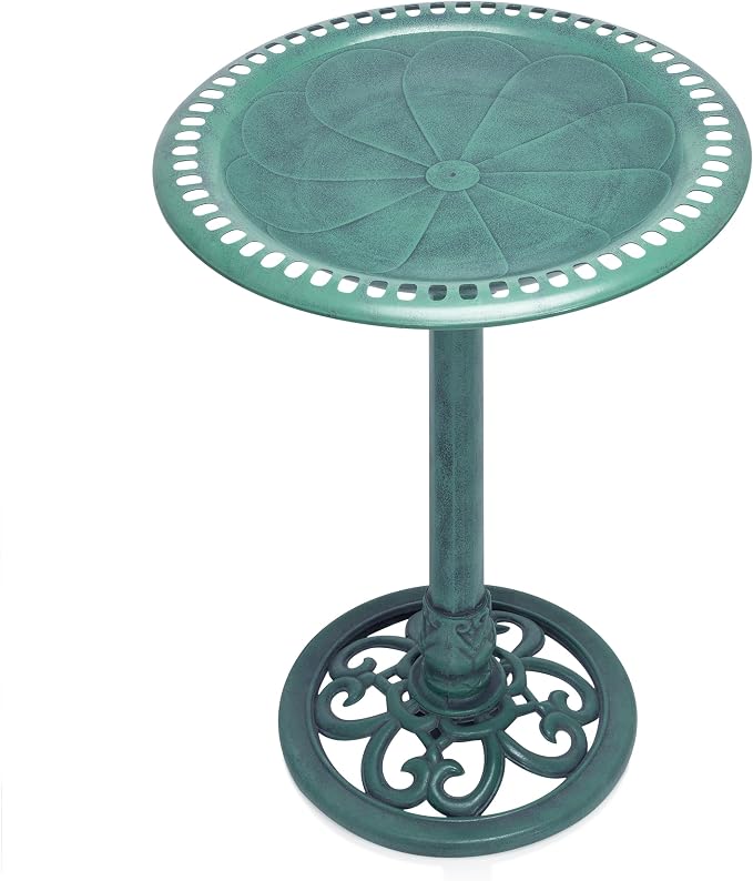 Alpine Corporation TEC116 Outdoor Aged Green Pedestal Birdbath - Image 6