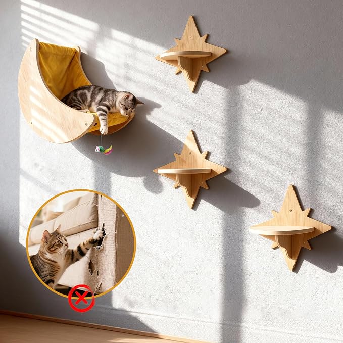 Cat Wall Shelves, Moon and Star Cat Wall Furniture - Image 3