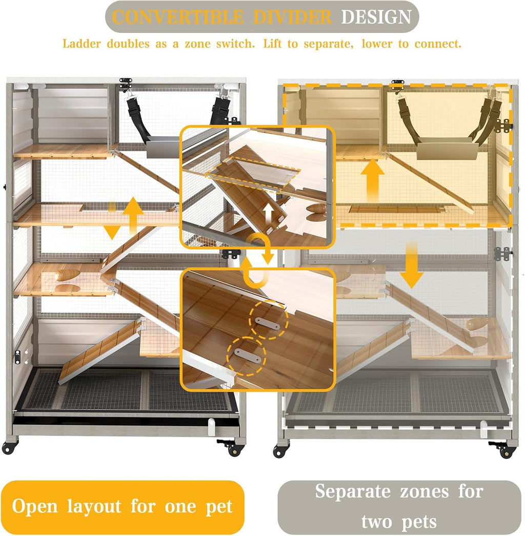 5-Tier Wooden Guinea Pig Cage on Wheels - GlobalHabitat Supply