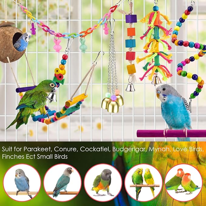 KATUMO Bird Toys, Parrot Swing Parakeet Ladder Conure Wood Perch Bird Chew Toys - Image 7