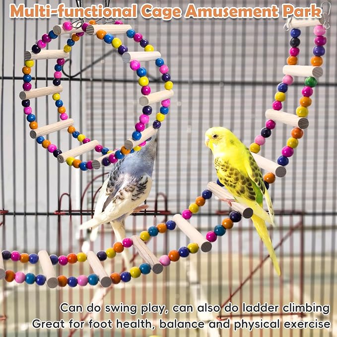 PINVNBY 2 PCS Extra Large Bird Ladder Toys, Wooden Parakeet Swing Toys - Image 6