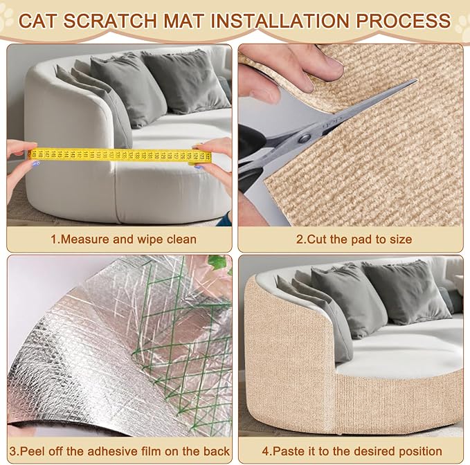 Cat Scratch Mat, 118.5"x15.9" Trimmable Self-Adhesive Cats Scratch Carpet - Image 5