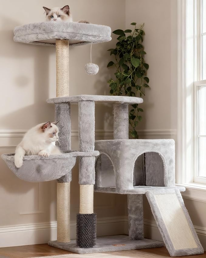 Heybly Cat Tree with Cat Self Groomer Brush, Cat Tower Condo by HEYBLY