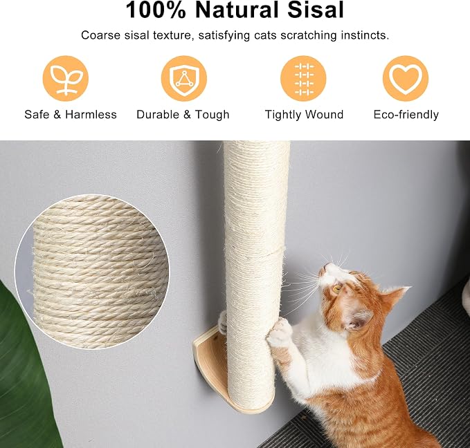 FUKUMARU Cat Wall Scratcher, Sturdy Sisal Climbing Tree - Image 2
