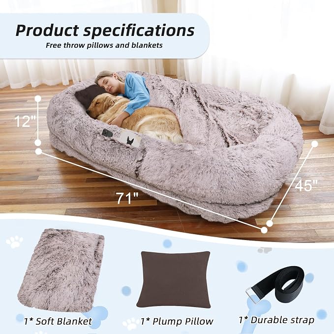 Human Dog Bed, Washable Faux Fur Pet Bed - Image 5