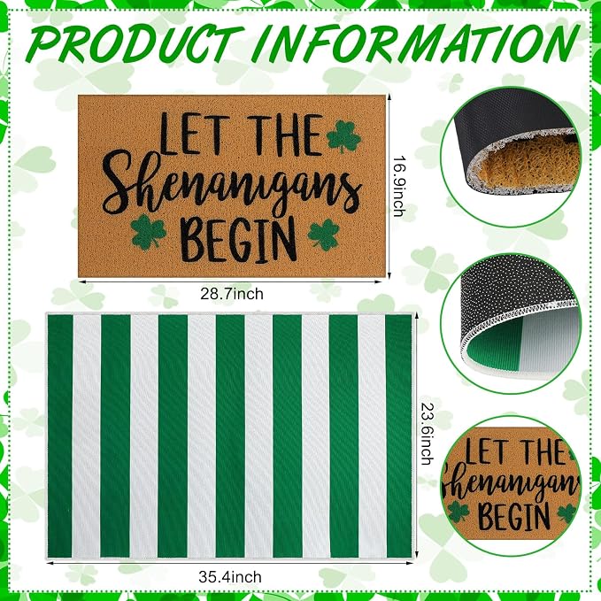 Tinideya 2 Pcs Irish Festival Door Mat Fest Welcome Non Slip Coir Mats - Image 3