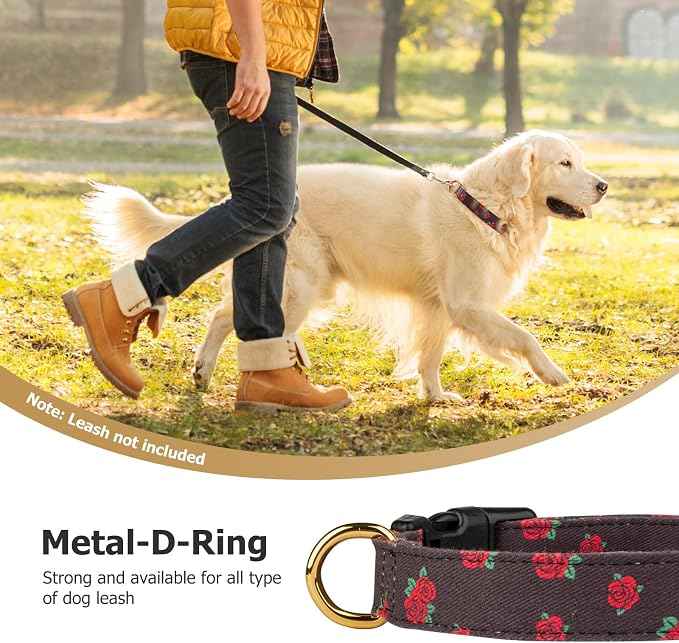 Cotton Handmade Dog Collar Cute and Distinctive Patterns Black Rose
