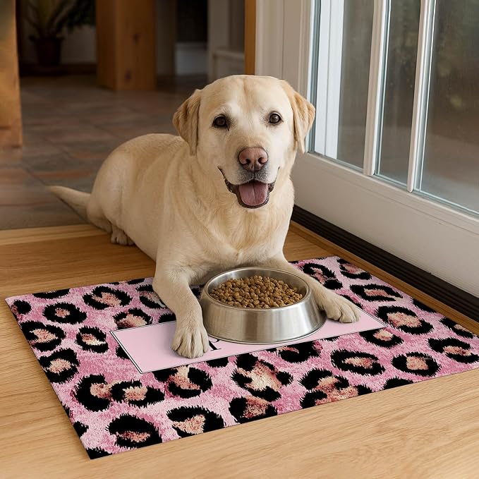 Puppy Feeding Mat 24x16 inch Pink Leopard Print Pet Bowl Placemat Non Slip - Image 4