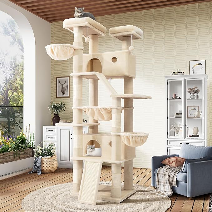 SHA CERLIN 81in Multi-Level Tall Cat Tree Tower by SHACERLIN