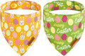 Easter Dog Bandanas with Snap Button, 2 Pack Reversible Spring Bandana by THLOHDogBandanas