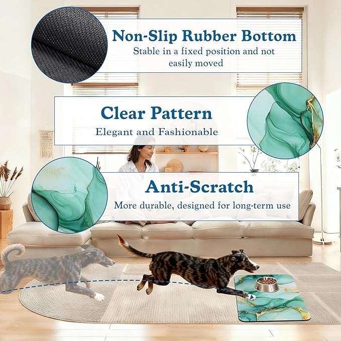 Green Marble Pet Feeding Mat for Floors–Christmas Stocking Absorbent Quick Dry - Image 4