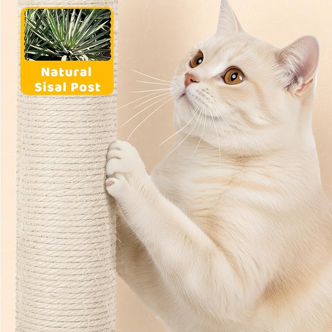 Yaheetech Cat Tree, 67in Large Tower w/ 3 Removable Teaser Sticks, 2 Kitten-Ear - Image 7