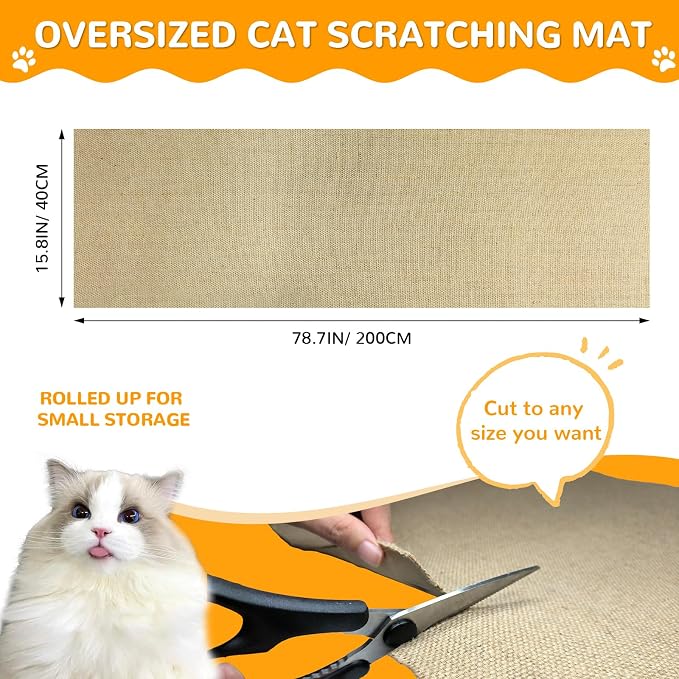 Jute 78.7"x15.8" Trimmable Cat Scratching Mat - Image 2