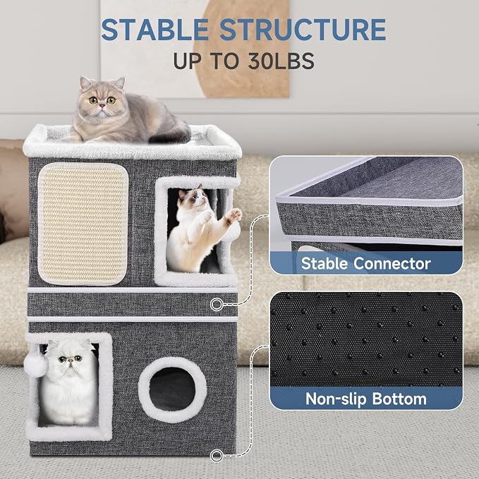 Shikha 2-Storey Cat Houses for Indoor Cats, Dual-Purpose Double Large Cat Beds - Image 5