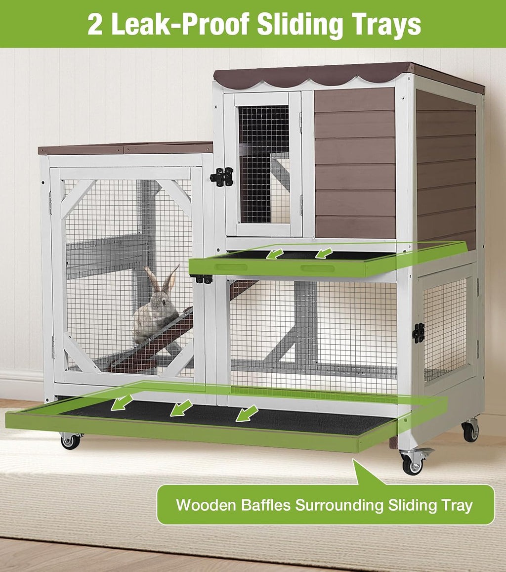 GUTINNEEN 2-Story Rabbit Cage with 4 Swivel Casters, Brown - GlobalHabitat Supply