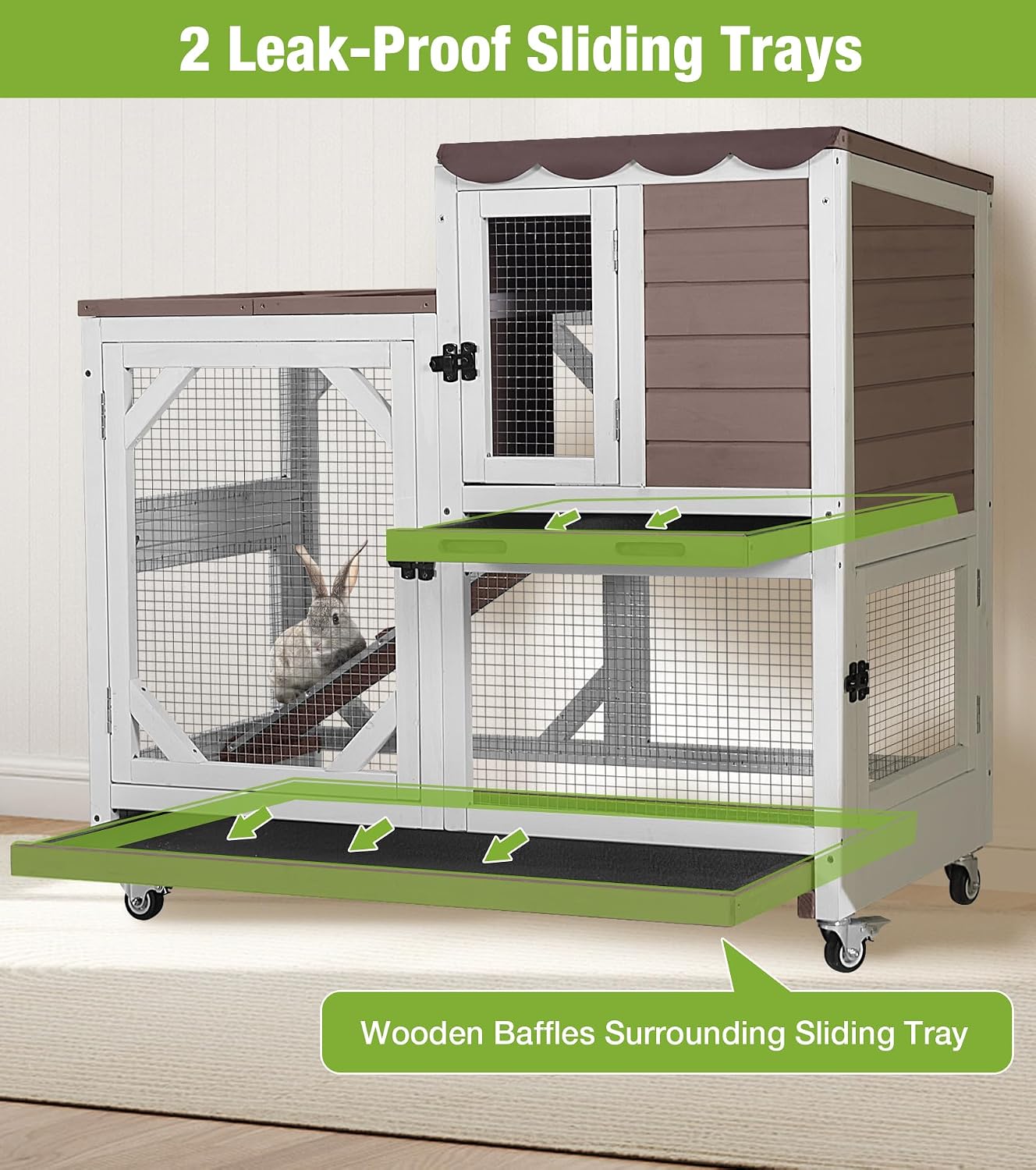 GUTINNEEN 2-Story Rabbit Cage with 4 Swivel Casters, Brown - GlobalHabitat Supply