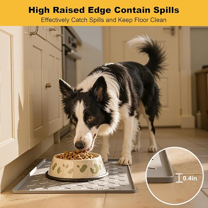 Pieviev 24''x16'' Dog Cat Food Bowl Mat, Silicone Waterproof Food Grade Pet - Image 2