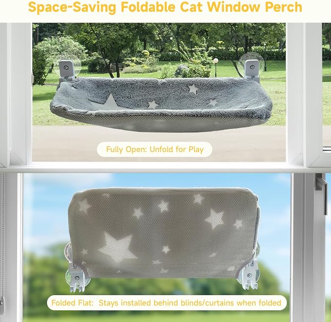 Homegroove 2 Pack Cat Window Perch, 24 x 12 Inch Foldable Cat Hammock - Image 4