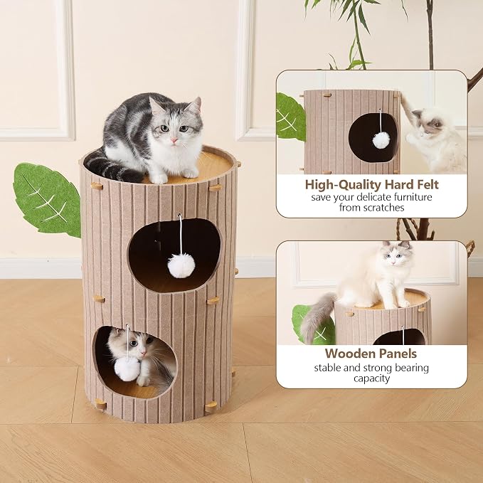 Cat House for Indoor Cats, 2-Storey Large Cat Bed Cave, Felt Covered Cats - Image 3