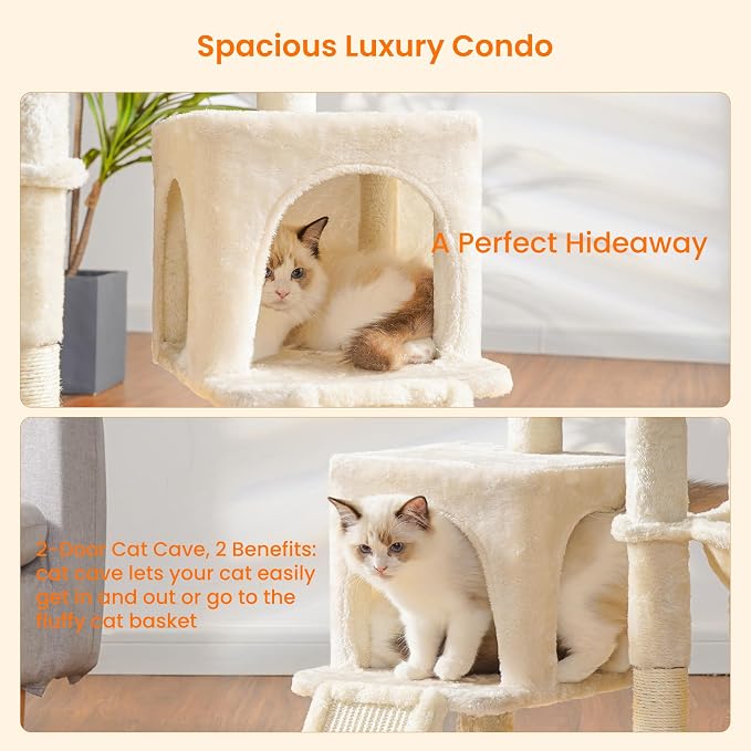 Heybly Cat Tree with Cat Self Groomer Brush, Cat Tower Condo - Image 6