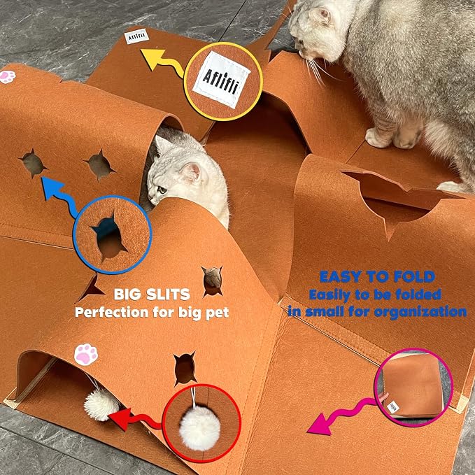 Interactive Cat Tunnel Mat for Indoor Cats, 4-Way Felt Cat Cave - Image 4