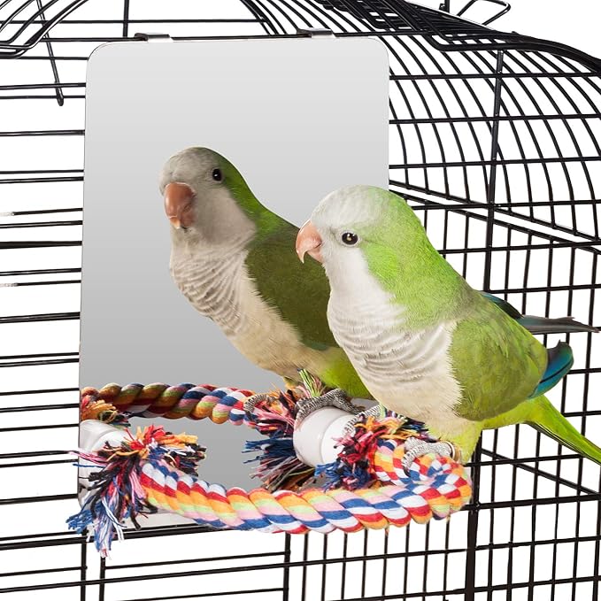 Colorday 7" Bird Mirror with Rope Perch, Bird Swing, Parrot Cage Toys - Image 3