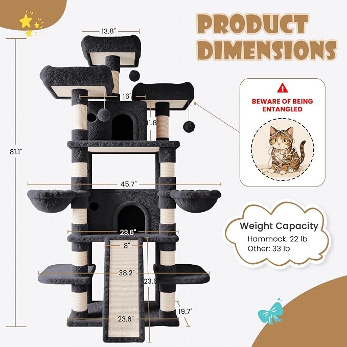 SHA CERLIN 81 Inches Extra Large Cat Tree - Image 7