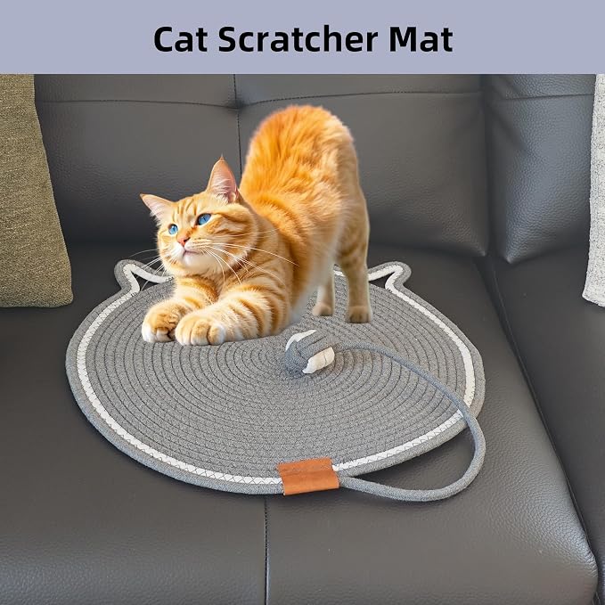 Cat Scratcher Mat, Natural Cotton Rope Cat Scratching Pad, 16.9'' Round Cat - Image 3