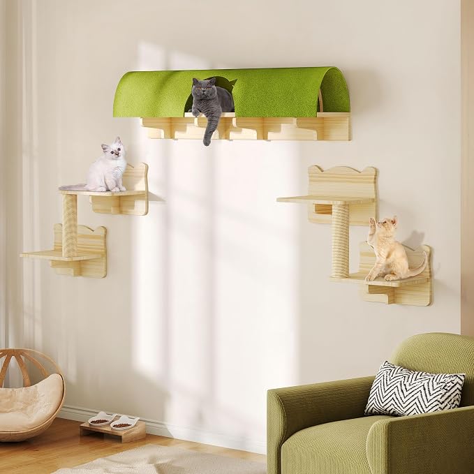 7-in-1 Cat Wall Shelves and Perches, Floating Cat Shelves Set, Solid Wood Wall by Homiflex