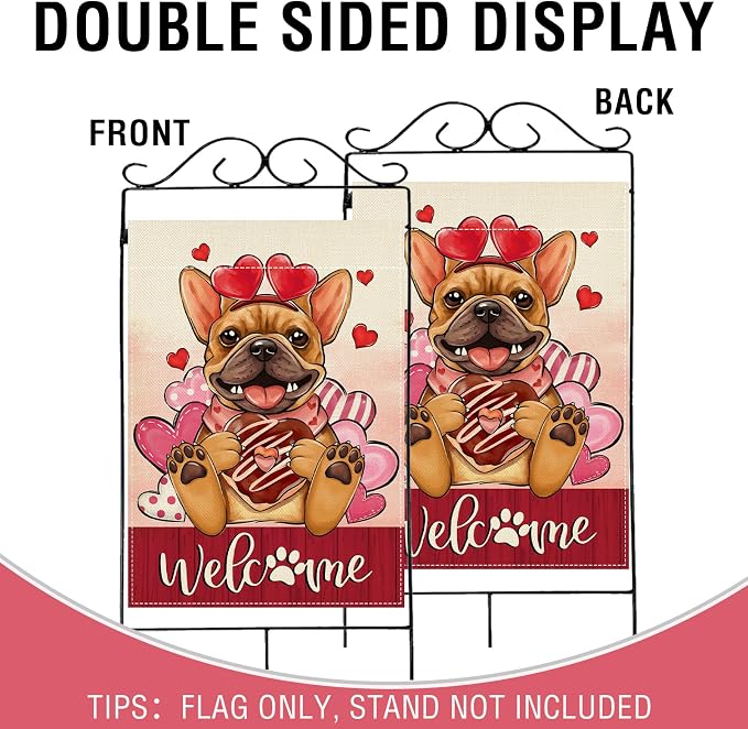 Artofy Welcome Valentines Day French Bulldog Dog Large Decorative House Flag - Image 3