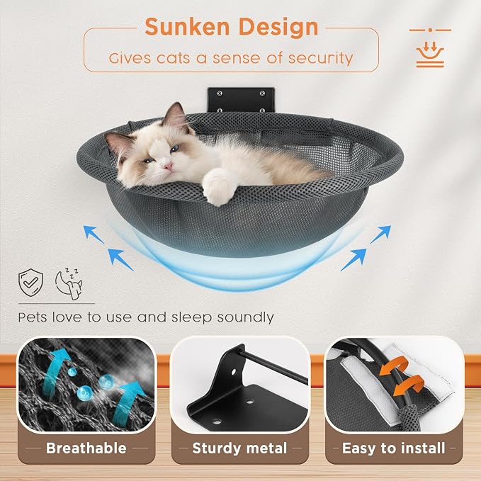 Cat Hammock Wall Mounted, Foldable & Stable Cat Beds- Breathable Cat Wall - Image 3