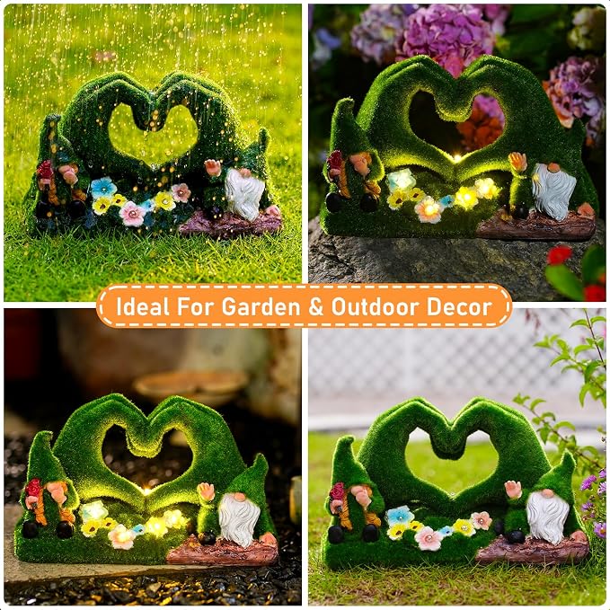 St Patricks Day Gnome Garden Gnome Statue Heart-Shaped Moss Covered Outdoor - Image 5