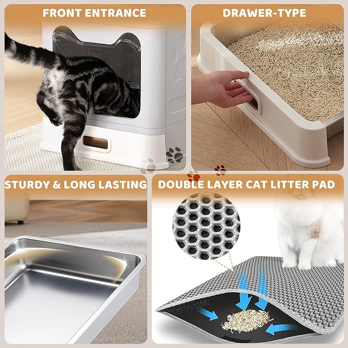 Enclosed Cat Litter Box with Lid Top Exit Covered Metal Stainless Steel Litter - Image 7