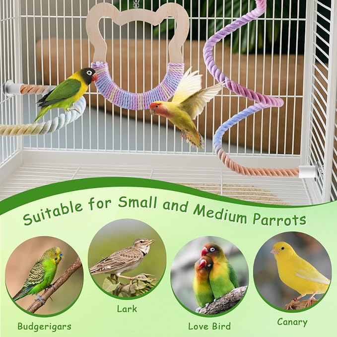 3 Pcs Gradient Bird Perching Rope Set, Bendable Bird Perching Rope - Image 6