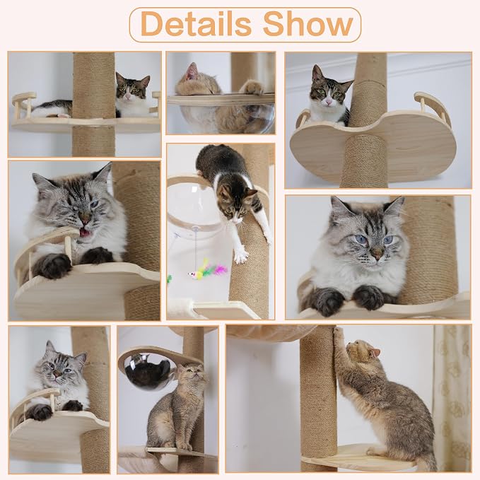 Floor to Ceiling Cat Tree Height Adjustable Cat Tower 5 Tier Hemp Scratching - Image 7