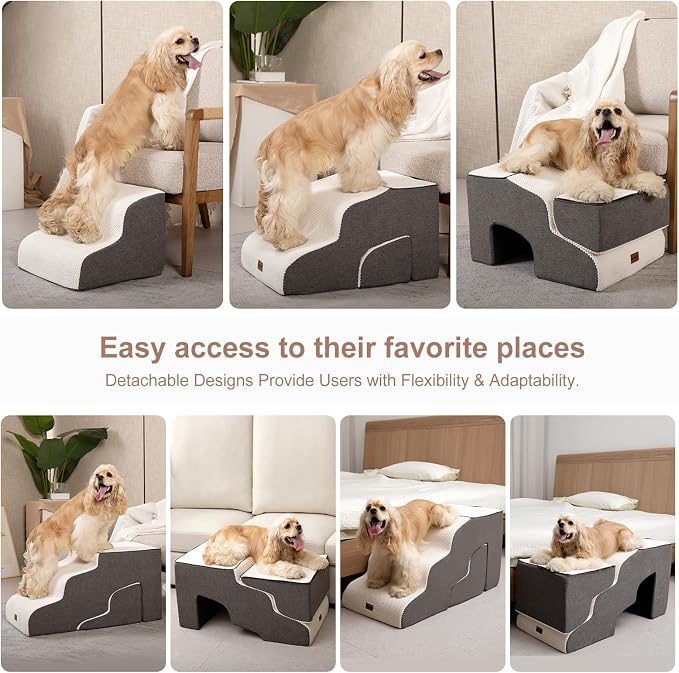 Dog Stairs for High Beds with Tunnel, 4-Step Dog Steps for Small Dogs and Cats - Image 3