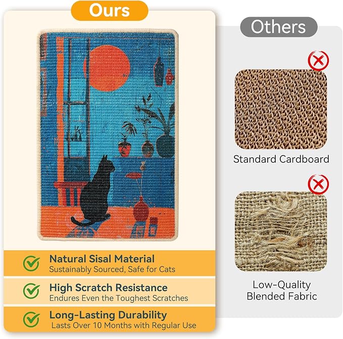 3-in-1 Sisal Cat Scratcher Mat 23.6x15.7'' – Floor & Wall Use - Image 4