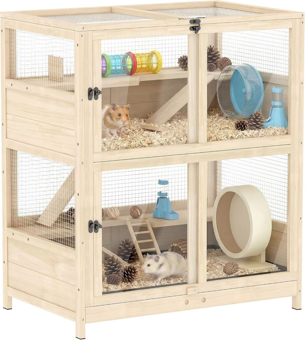 PawHut Wooden Hamster Cage, 33" x 21" x 36" - GlobalHabitat Supply