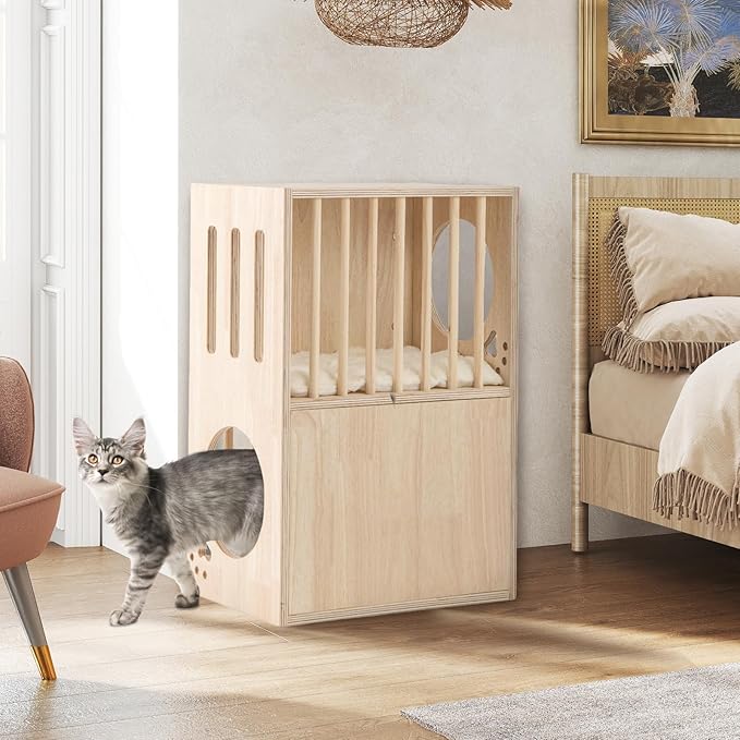 Tangkula 2-Tier Luxury Wood Cat House, Wooden Kitten Cage Condo - Image 4