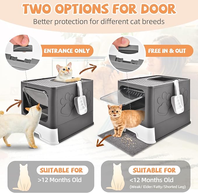 Cat Litter Box with Litter Mat, Foldable Extra Large Free in and Out/One-Way - Image 4