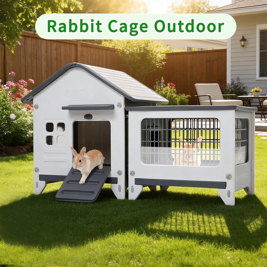 Plastic Rabbit Cage with Run and Leak-Proof Pull-Out Tray - GlobalHabitat Supply