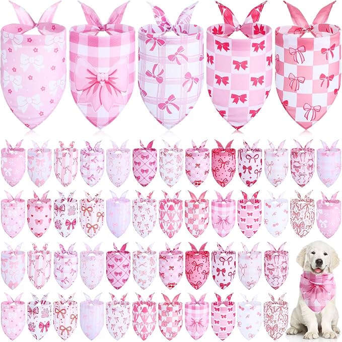 Kacctyen 50 Pcs Pink Dog Bandanas Bulk Spring Bandana by Kacctyen